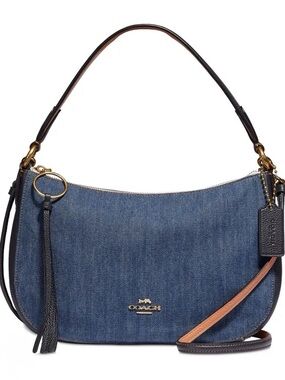 NWT Coach Denim Sutton Crossbody with Leather Strap and Gold Hardware